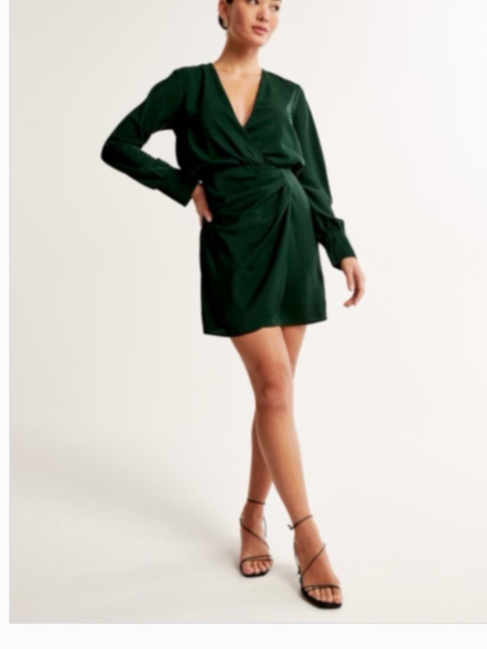 Abercrombie & Fitch Forest Green Wrap-Front Satin Mini Dress Size Small NWT - Picture 2 of 10